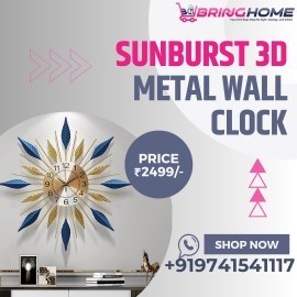 SUNBURST 3D METAL WALL CLOCK, Bengaluru, Karnataka